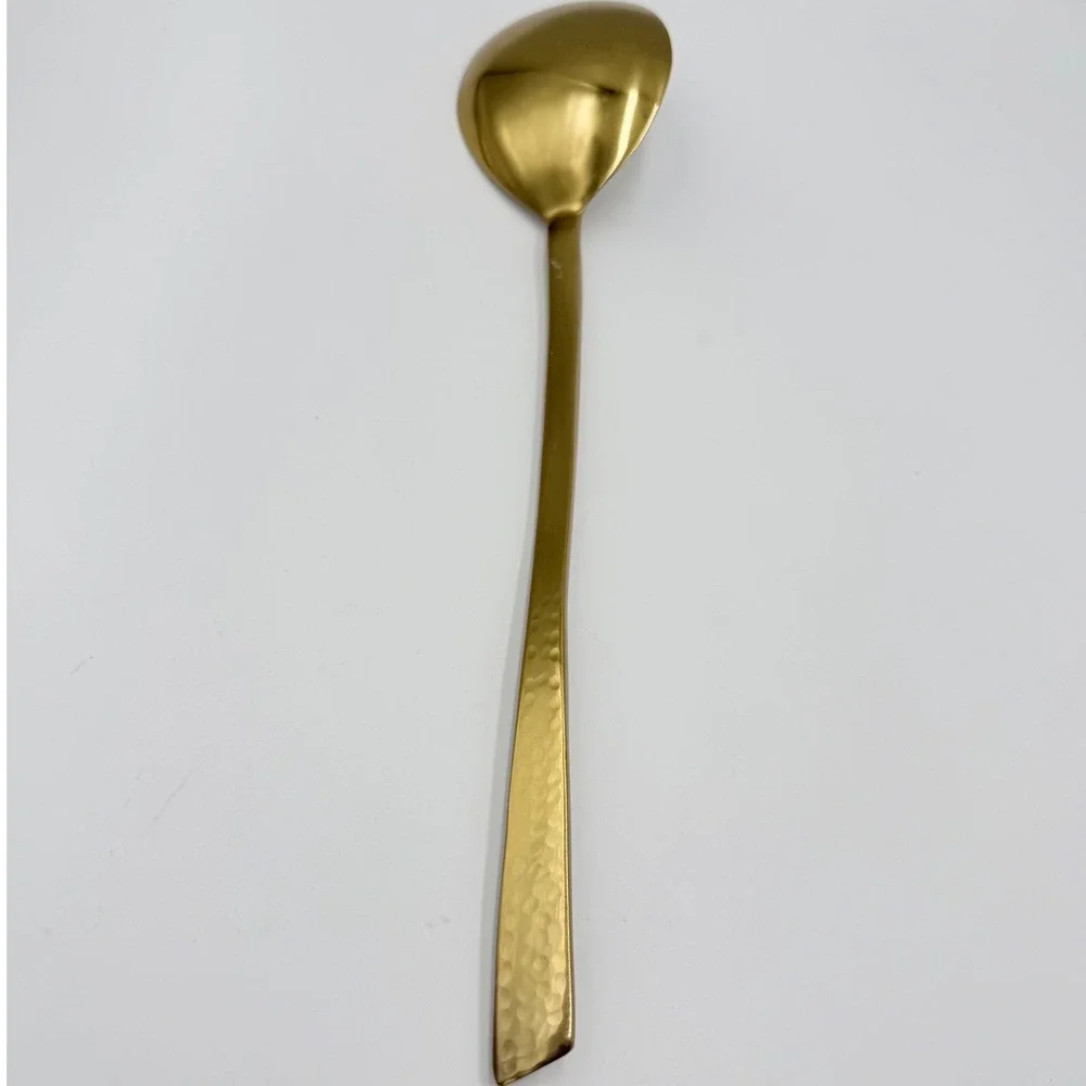 Gold Hammered Serving Spoon and Fork Set 13 Inch Large Polished Flatware‎ 2pc